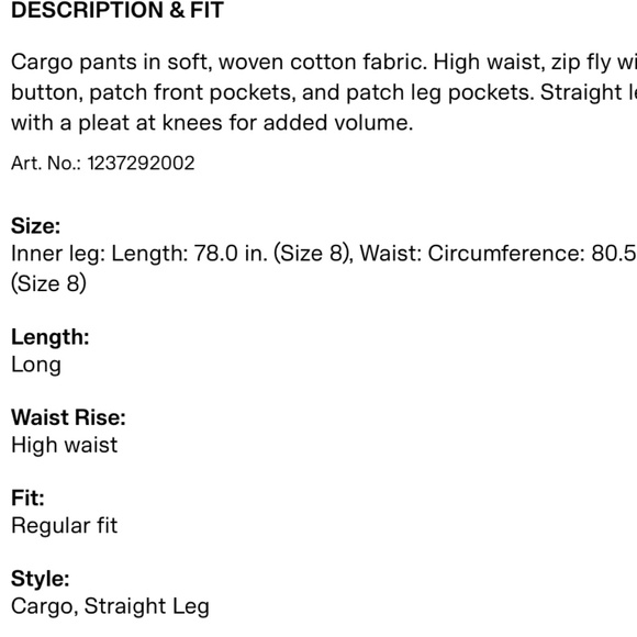 H&M Cargo Pants Size 8 - Picture 3 of 3